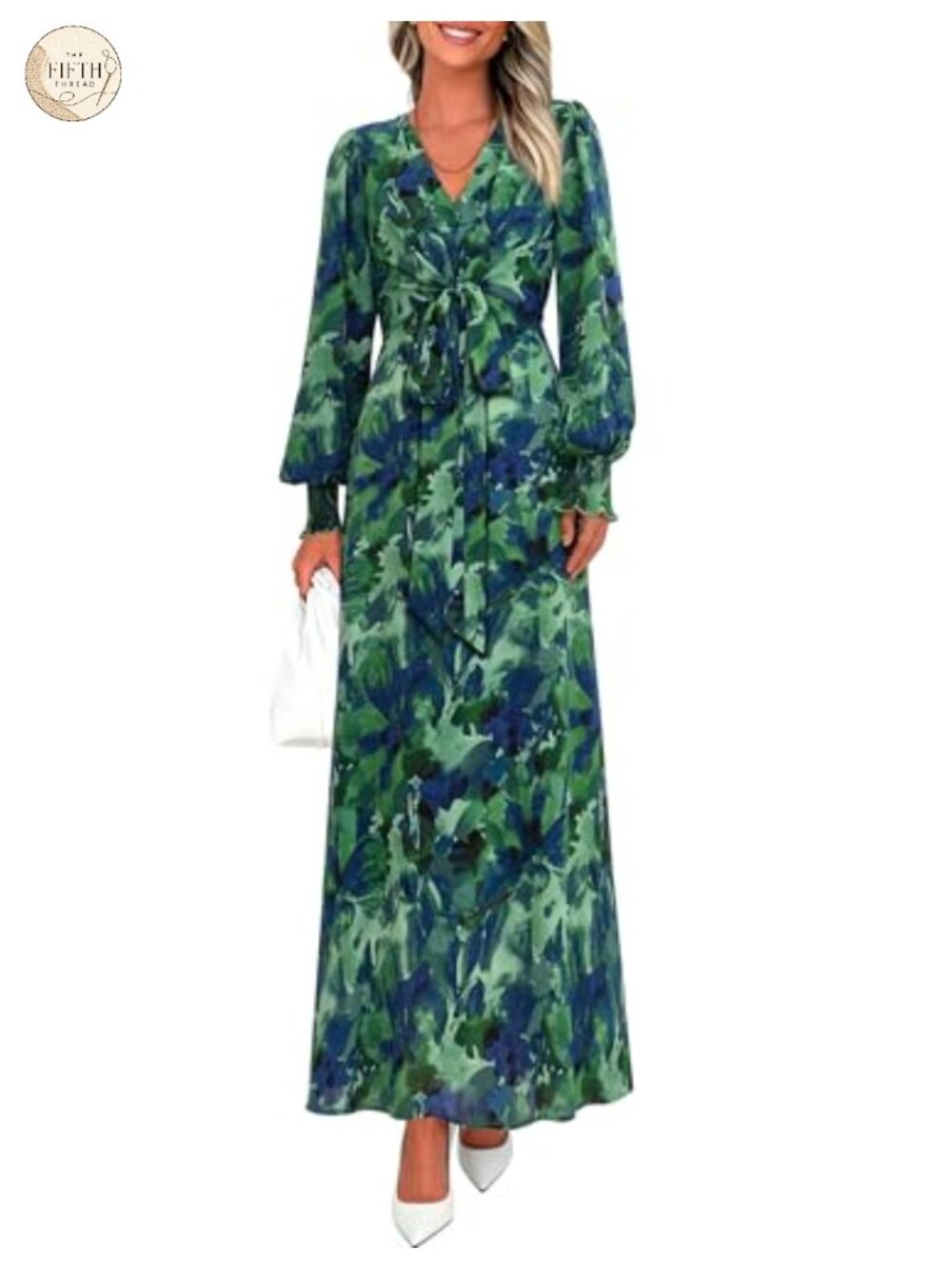 PRETTYGARDEN Women's Tie Waist Floral Maxi Dress with Ruffles Long Sleeve